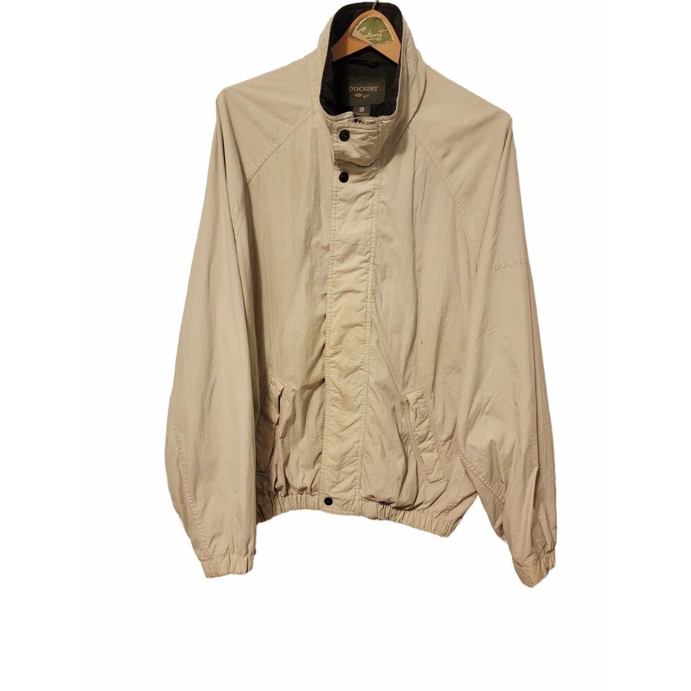 Dockers Golf Windbreaker Jacket Men's Large Beige Lined Outdoor Sports Preppy